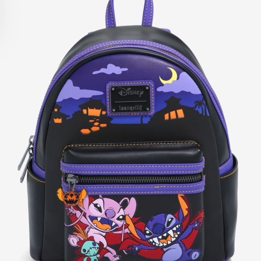 Halloween Loungefly Stitch, Angel and Scrump cosplaying Vampires